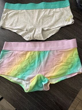 PINK Victoria's Secret Boyshorts - Gray with Mint & Pastel Rainbow with Pink